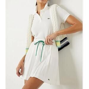 Lacoste Tennis Skirt LIVE Heritage Short Pleated Drawstring White Green Size 38